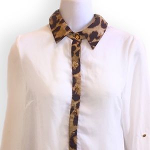 Zara Basic Sheer White Cheetah Detailed Top